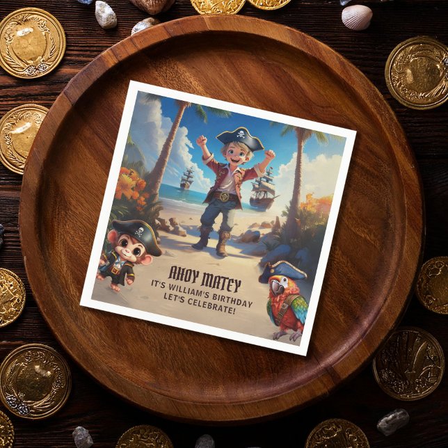Tropical Island Pirate Boy Birthday Party Serviette (Von Creator hochgeladen)