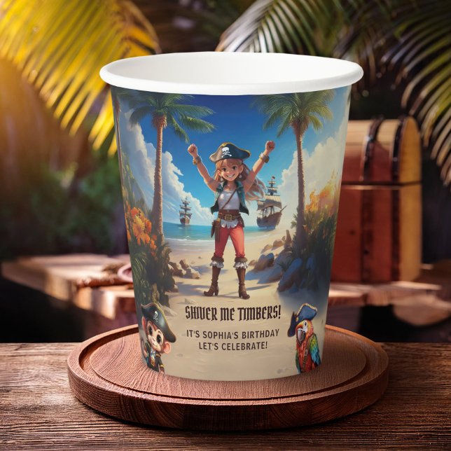 Tropical Island Pirate Girl Birthday Party Pappbecher (Von Creator hochgeladen)