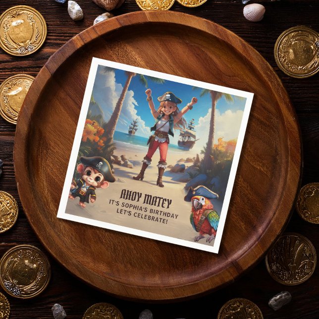 Tropical Island Pirate Girl Birthday Party Serviette (Von Creator hochgeladen)