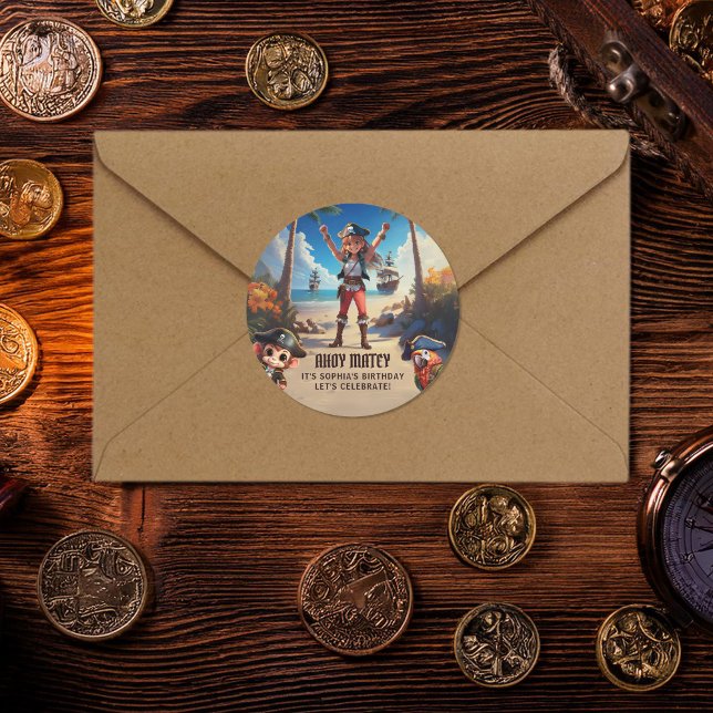 Tropical Island Pirate Girl Birthday Party Sticker (Von Creator hochgeladen)