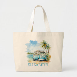 Tropical Island Retro Blue Bus  Jumbo Stoffbeutel