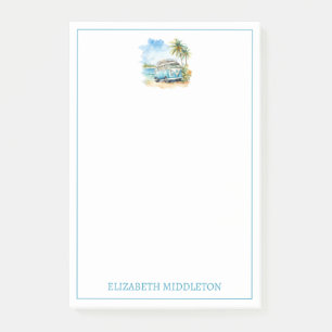 Tropical Island Retro Blue Bus Post-it Klebezettel