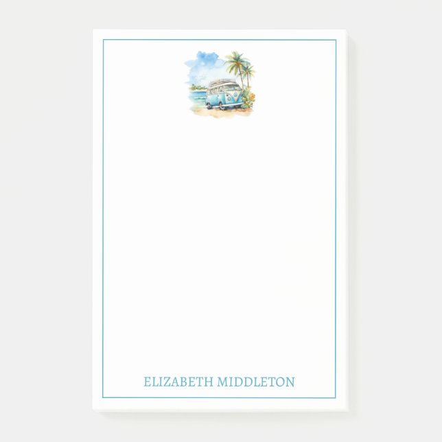 Tropical Island Retro Blue Bus Post-it Klebezettel (Vorderseite)