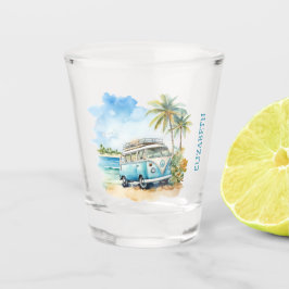 Tropical Island Retro Blue Bus Schnapsglas