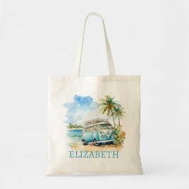 Tropical Island Retro Blue Bus Tragetasche