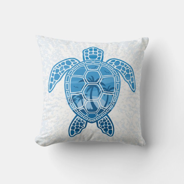 Tropical Island Sea Turtle Design in Blue Kissen (Vorderseite)