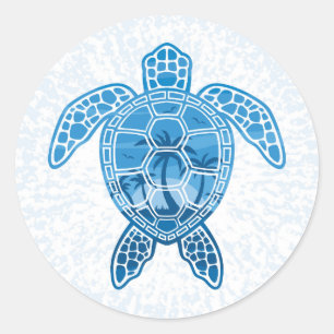 Tropical Island Sea Turtle Design in Blue Runder Aufkleber