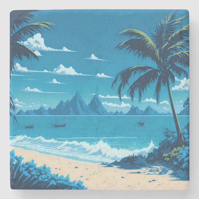 Tropical Island Summer Blue Ocean Beach Vibes Steinuntersetzer (Vorderseite)