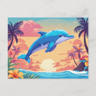 Tropical Island Sunset and Dolphin Postkarte