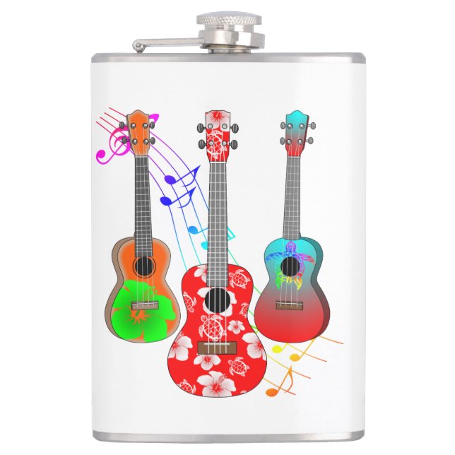 Tropical Island Ukulele Player Music Flachmann (Vorderseite)