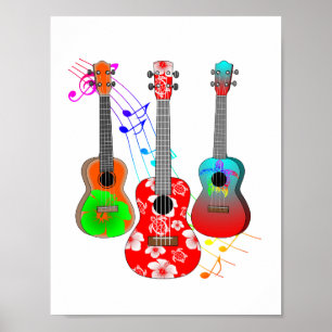 Tropical Island Ukulele Player Music Poster