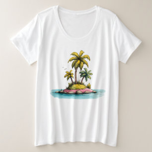Tropical Island Vibes Palm Tree Graphic T - Shirt