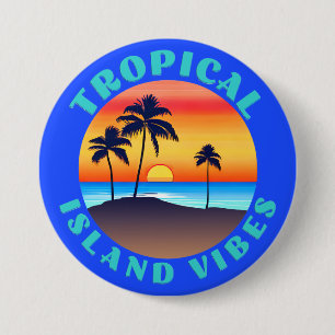 Tropical Island Vibes, Sonnenuntergang mit Palmen Button