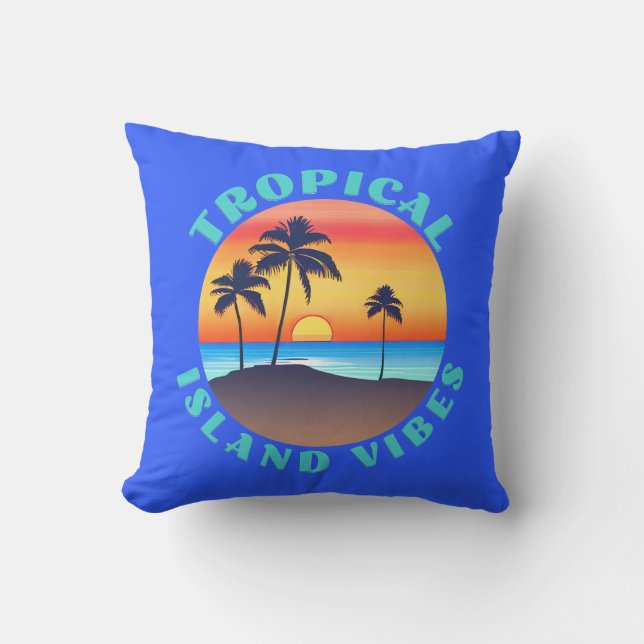Tropical Island Vibes, Sonnenuntergang mit Palmen Kissen (Vorderseite)