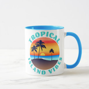 Tropical Island Vibes, Sonnenuntergang mit Palmen Tasse