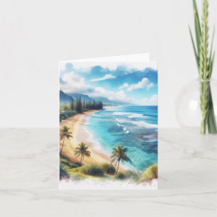 Tropical Island Watercolor Coastal Seascape Blank