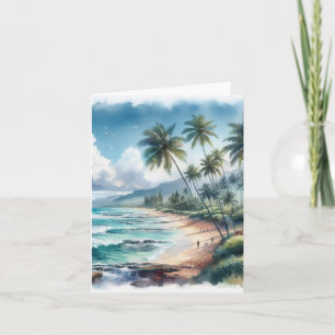 Tropical Island Watercolor Coastal Seascape Blank