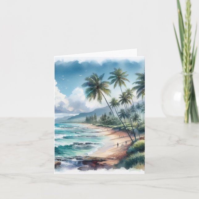 Tropical Island Watercolor Coastal Seascape Blank (Vorderseite)