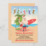 Tropical Island Weihnachtsfeier Einladung<br><div class="desc">Super fun Tropical Beach Thema Weihnachten Weihnachten-Party Einladung mit Santa bereit zum Surfen,  Palmen und hängen Weihnachten Strümpfe,  alle auf einem Meeresstrand Hintergrund.</div>