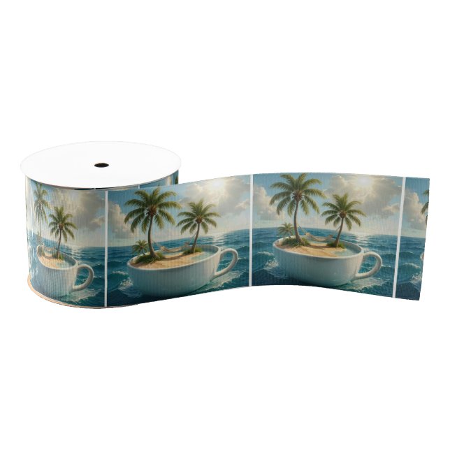Tropical Island With Hammock in a Teacup Ripsband (Spule)