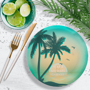 Tropical Isle Sunrise Hochzeit Teal ID581 Pappteller