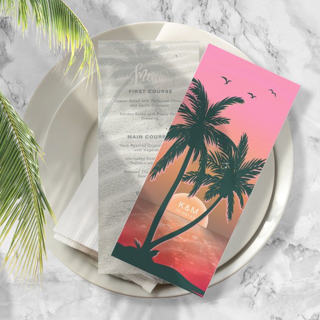 Tropical Isle Sunrise Wedding Menu Pink ID581 Menükarte (Von Creator hochgeladen)