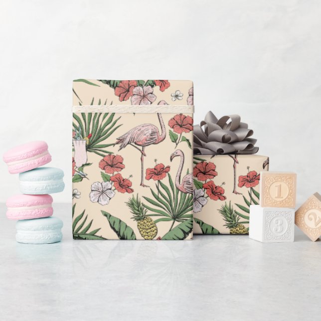 Tropical Ivory Flamingo Blumenmuster Geschenkpapier (Babyparty)