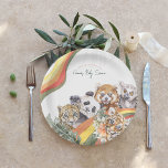 Tropical Jungle Baby Animals | Baby Shower Pappteller<br><div class="desc">Cute characters - giant panda, lemur, leopard, red panda, and tiger with retro boho rainbows and lush jungle greenery. Vibrant jungle colors work well for either a boy or a girl. This collection combines the serenity of the great outdoors with the cuteness of its wildlife. It's charming, cheerful, and oh...</div>