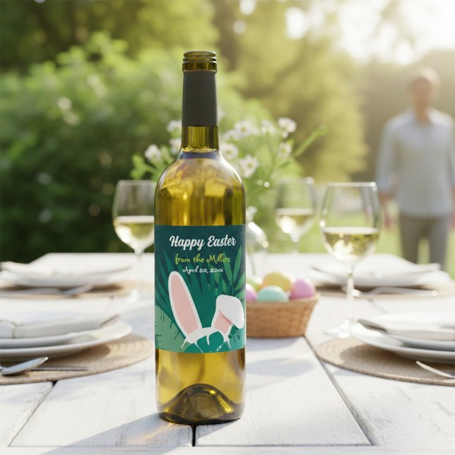 Tropical Jungle Easter Bunny Custom Wine Label Weinetikett (Von Creator hochgeladen)