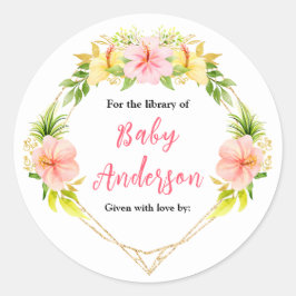Tropical Jungle Floral Baby Shower Bookplate Runder Aufkleber