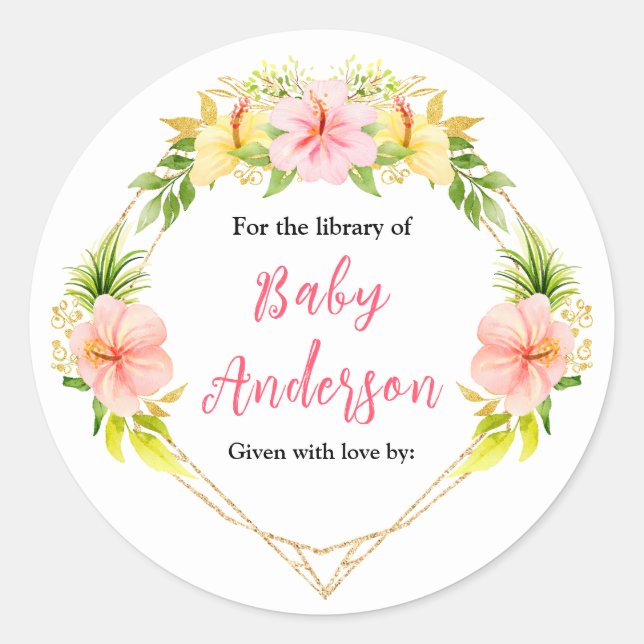 Tropical Jungle Floral Baby Shower Bookplate Runder Aufkleber (Vorderseite)