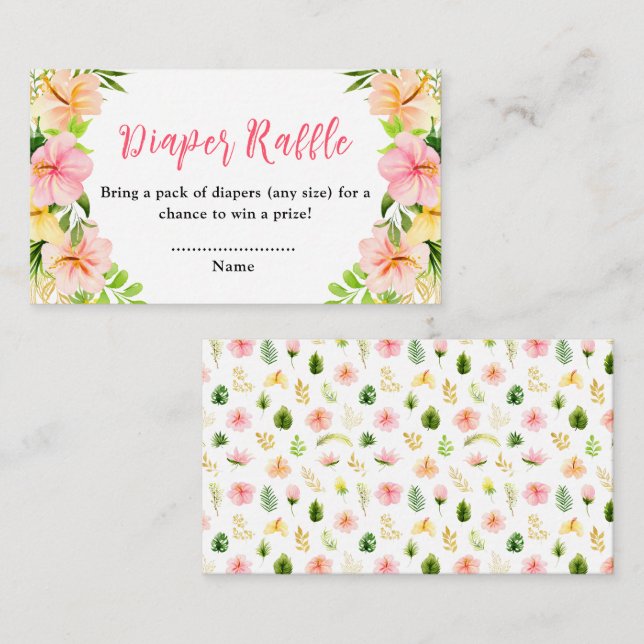 Tropical Jungle Floral Baby Shower Diaper Raffle Begleitkarte (Vorne/Hinten)