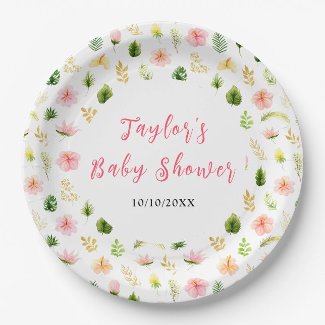 Tropical Jungle Floral Baby Shower Pappteller (Vorderseite)