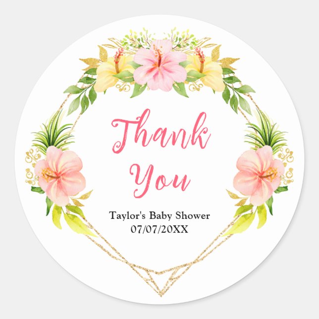 Tropical Jungle Floral Baby Shower Thank You Runder Aufkleber (Vorderseite)