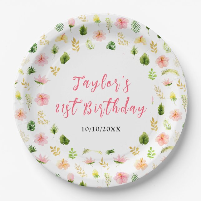 Tropical Jungle Floral Birthday Pappteller (Vorderseite)