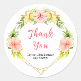 Tropical Jungle Floral Birthday Party Thank You Runder Aufkleber