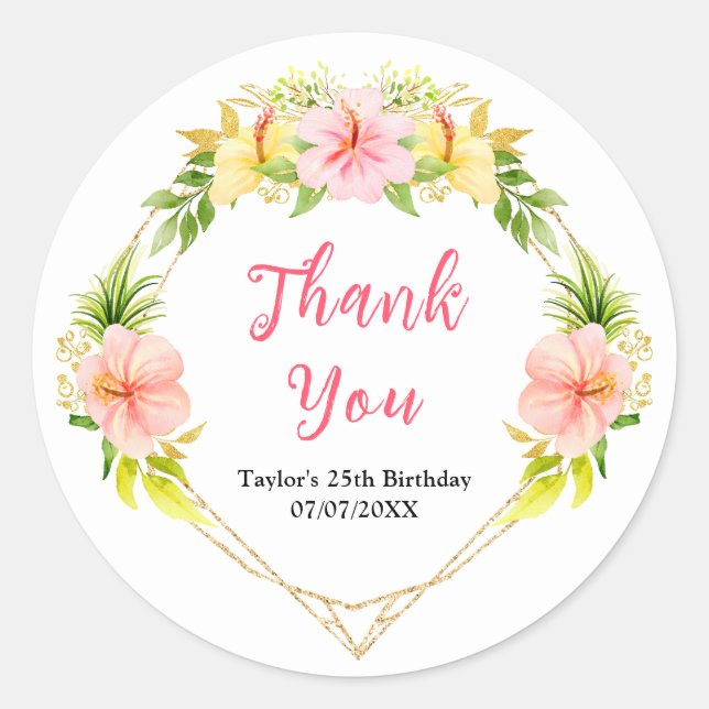 Tropical Jungle Floral Birthday Party Thank You Runder Aufkleber (Vorderseite)