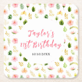 Tropical Jungle Floral Birthday Rechteckiger Pappuntersetzer