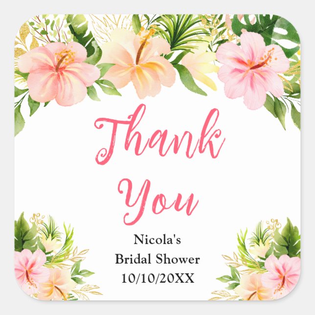 Tropical Jungle Floral Bridal Shower Thank You Quadratischer Aufkleber (Vorderseite)