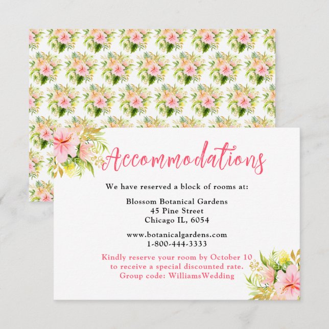 Tropical Jungle Floral Wedding Accommodations Begleitkarte (Vorne/Hinten)
