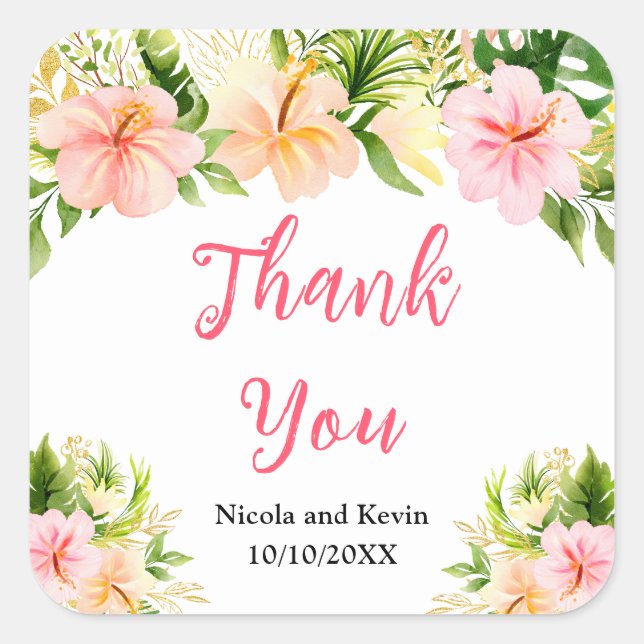Tropical Jungle Floral Wedding Thank You Quadratischer Aufkleber (Vorderseite)