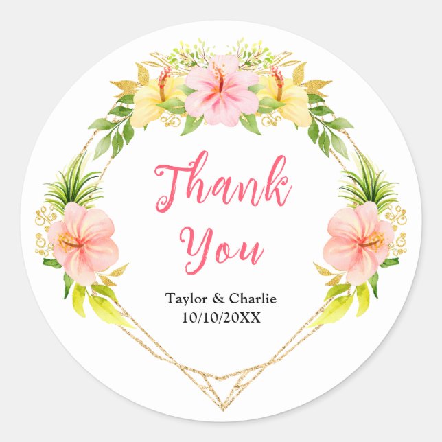 Tropical Jungle Floral Wedding Thank You Runder Aufkleber (Vorderseite)