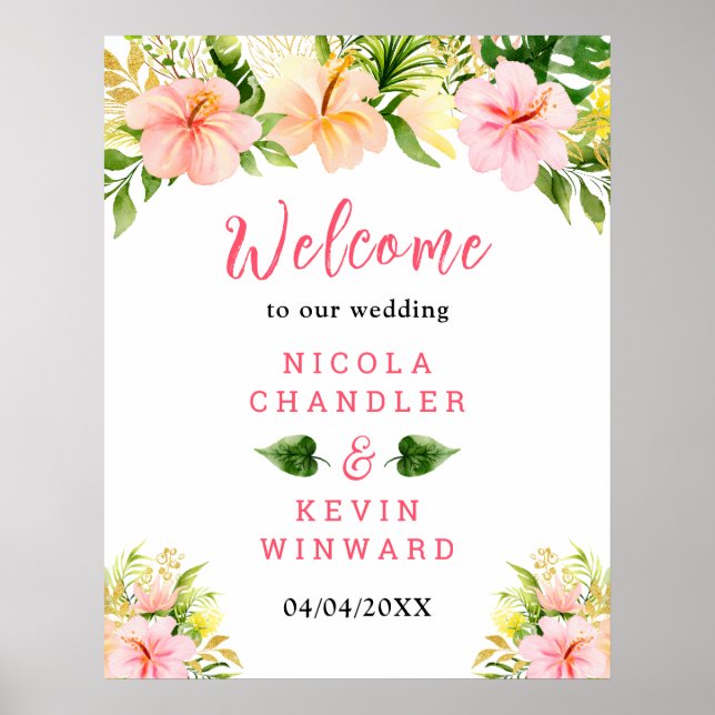 Tropical Jungle Floral Wedding Welcome Sign Poster (Vorne)