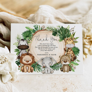 Tropical Jungle Safari Animals Baby Dusche Dankeskarte