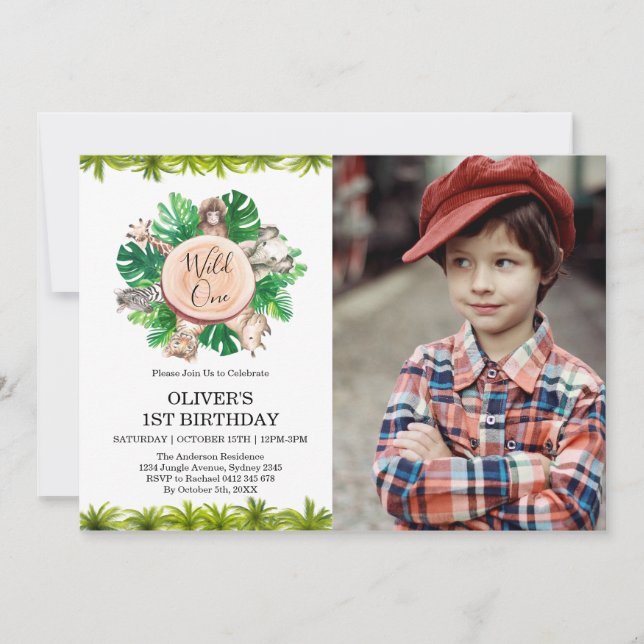 Tropical Jungle Safari Animals Baby Dusche Einladung (Vorderseite)