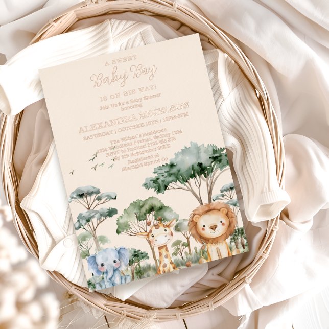 Tropical Jungle Safari Animals Boy Baby Shower Folieneinladung (Von Creator hochgeladen)