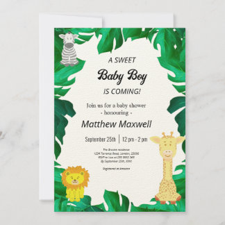 Tropical Jungle Safari Boy Baby Dusche Inv Einladung