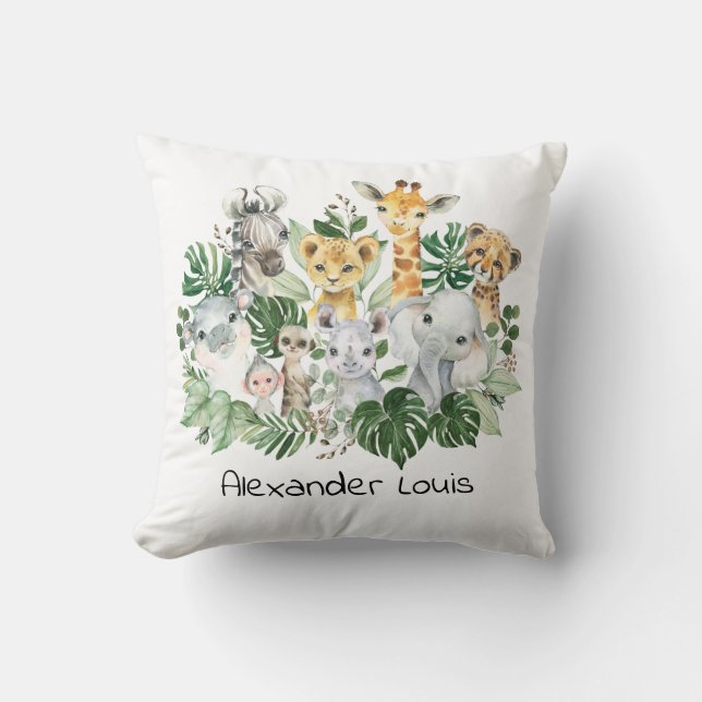 Tropical Jungle Safari Wilde Tiere Grüne Baby Kissen (Vorderseite)