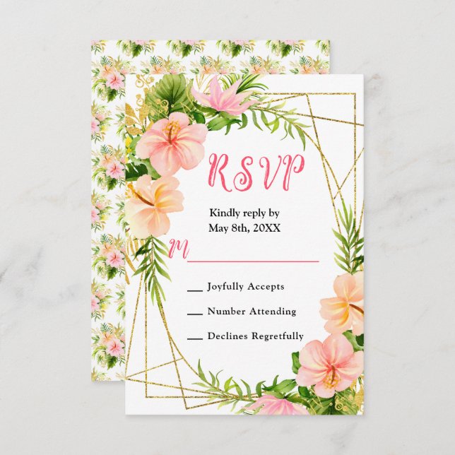 Tropical Jungle with Foliage Wedding RSVP Karte (Vorne/Hinten)