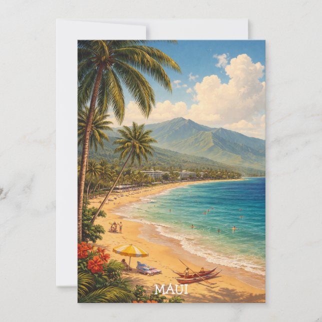 Tropical Ka’anapali Beach Maui Vintage Travel Karte (Vorderseite)